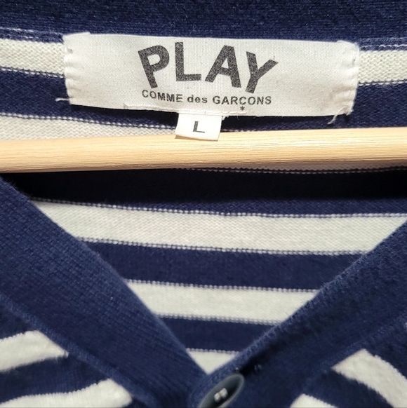 Comme des Garçons PLAY Striped V-Neck Cardigan Heart Logo Size L - Picture 3 of 8